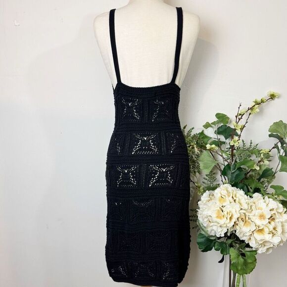 Anthropologie Black Crochet Beach Coverup Bodycon Dress | Large - Picture 8 of 15